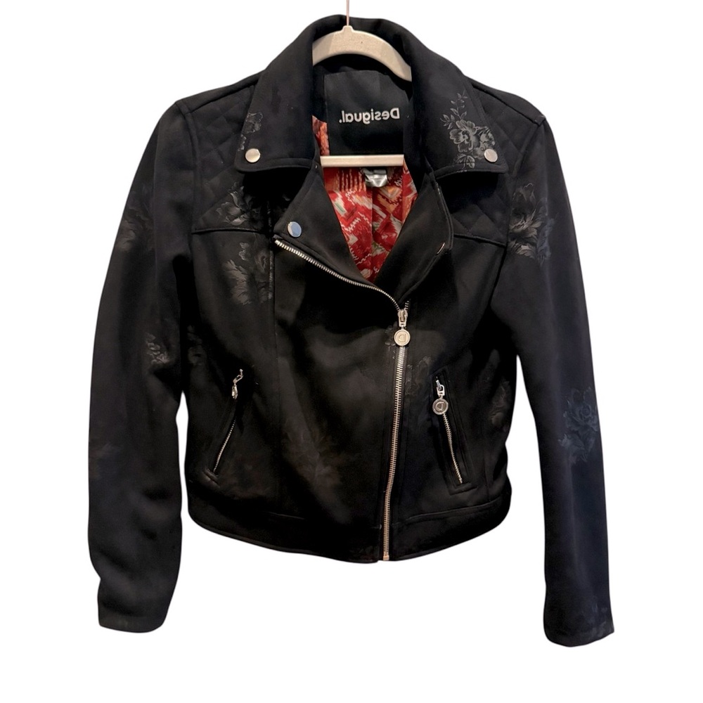 Desigual Black Floral Biker Jacket